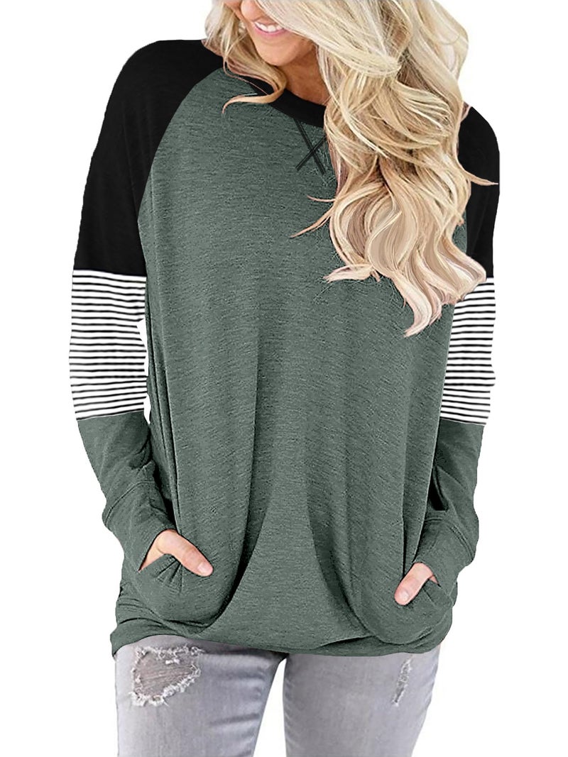onlypuff Womens Top Casual Pocket Shirts Long Sleeve Tunic Tops Fall Clothes Sweatshirts Grayish XL - Image 3
