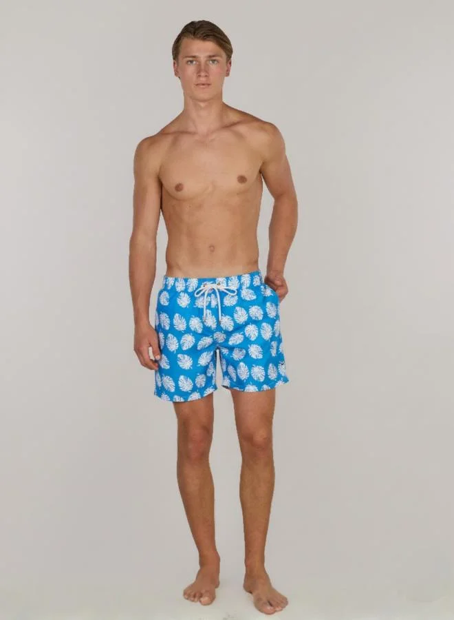 جاست نيتشر شورت سباحة رجالي سريع الجفاف بتصميم أوراق النخيل باللون الأزرق