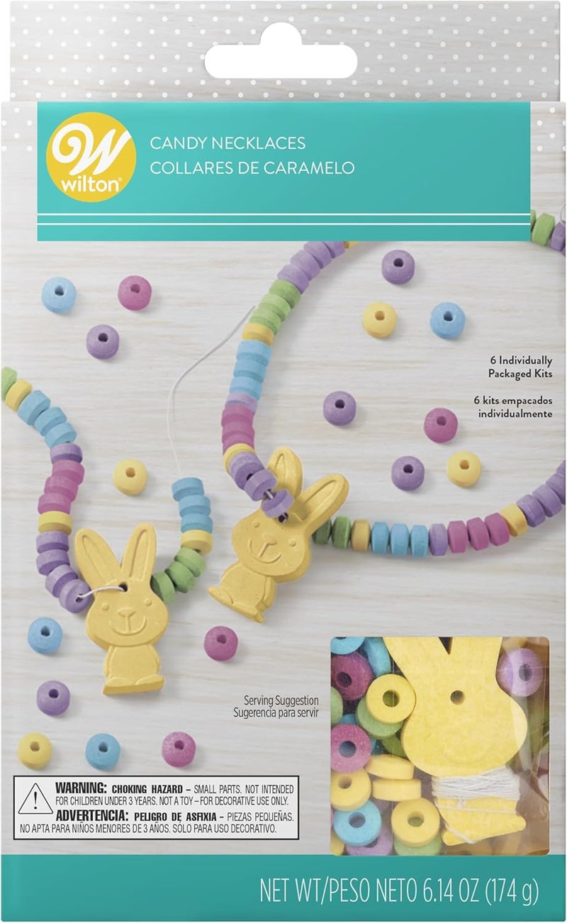 Wilton Easter Bunny Candy Necklace Kit DIY Edible Jewelry for Kids Easter Baskets  Fun Spring Activities Includes Candy Beads Bunny Charm  Elastic String 6Pack - Image 1