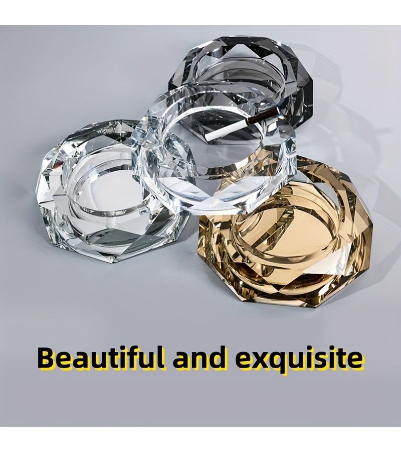 Transparent Octagon Crystal Glass Ashtray With Luxury Silvery For Indoor Outdoor Portable - Image 2