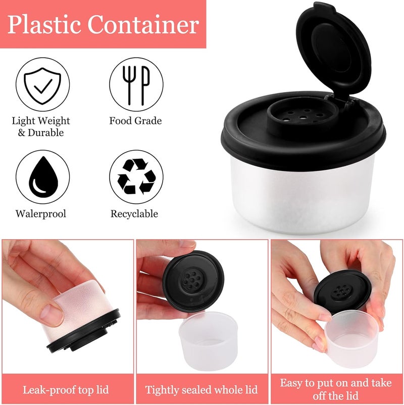 Aedida 4 Pcs Salt and Pepper Shakers Set Mini Plastic Pepper Shaker with Lid Damp Proof Popcorn Containers Clear Spice Jars Salt Shaker for Travel Camping Picnic Lunch Dining Kitchen (Black, Small) - Image 3