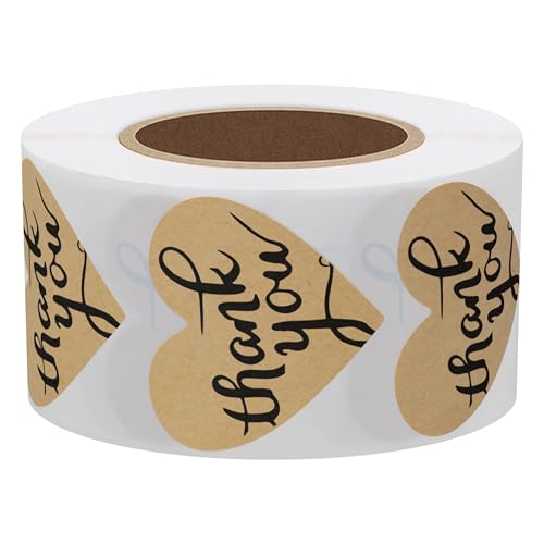 Hybsk Love Heart Kraft Paper Thank You Stickers with Heart 1.5 Inch Adhesive Labels 500 Per Roll (Kraft) - Image 2