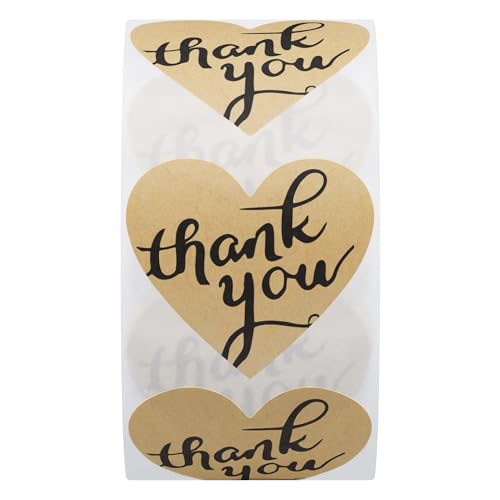 Hybsk Love Heart Kraft Paper Thank You Stickers with Heart 1.5 Inch Adhesive Labels 500 Per Roll (Kraft) - Image 3