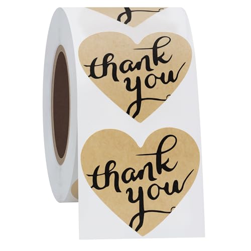 Hybsk Love Heart Kraft Paper Thank You Stickers with Heart 1.5 Inch Adhesive Labels 500 Per Roll (Kraft) - Image 4