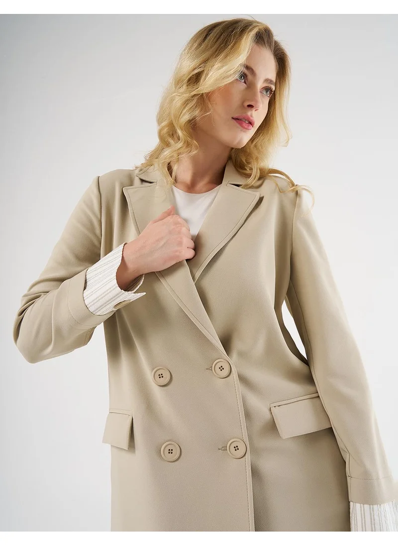 Kayra Men's Collar Blazer with Contrasting Fabric Moss Green