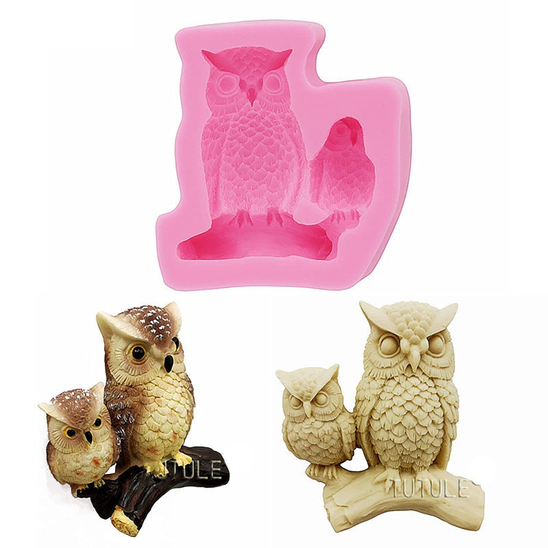 3D Owl Shape Mom Baby Woodland Silicone Mold for Handmade DIY Cake Topper Decoration Crystal Resin Candy Crafting Tool Projects Gum Paste Trinket Jelly Shots Epoxy Fondant Pudding Desserts Pendant