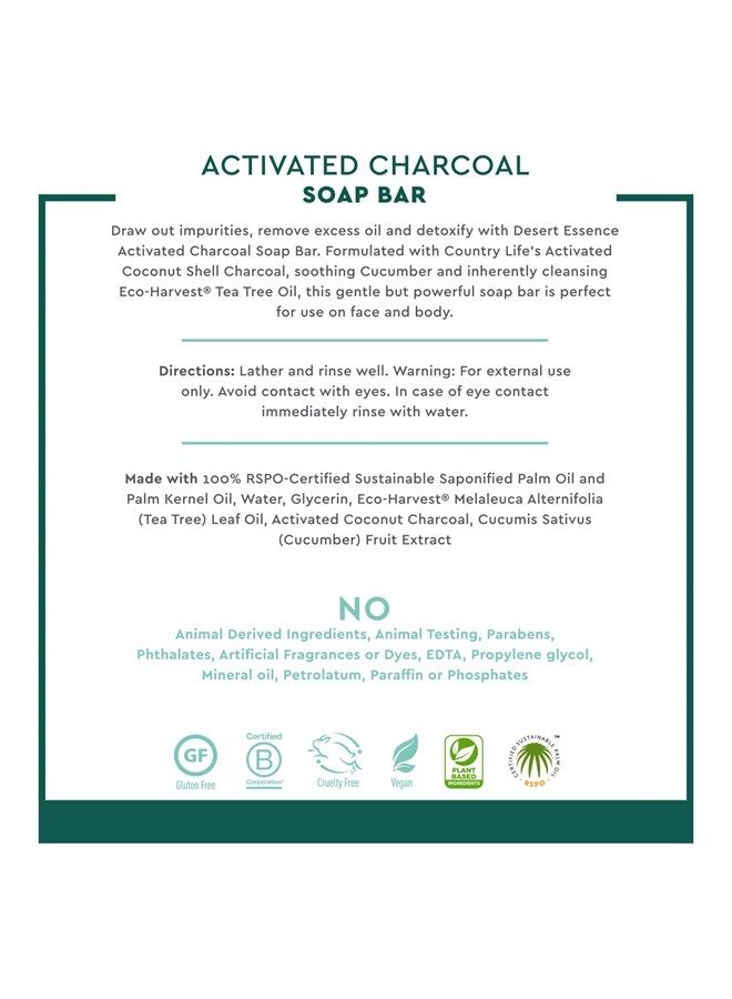 Desert Essence Activated Charcoal Soap Bar 5 oz - Non-GMO, Gluten Free, Vegan, Cruelty Free, Sustainable Palm Oil - Cucumber & Eco-Harvest Tea Tree Oil - Detoxifies, Cleanses & Removes Impurities - Image 5
