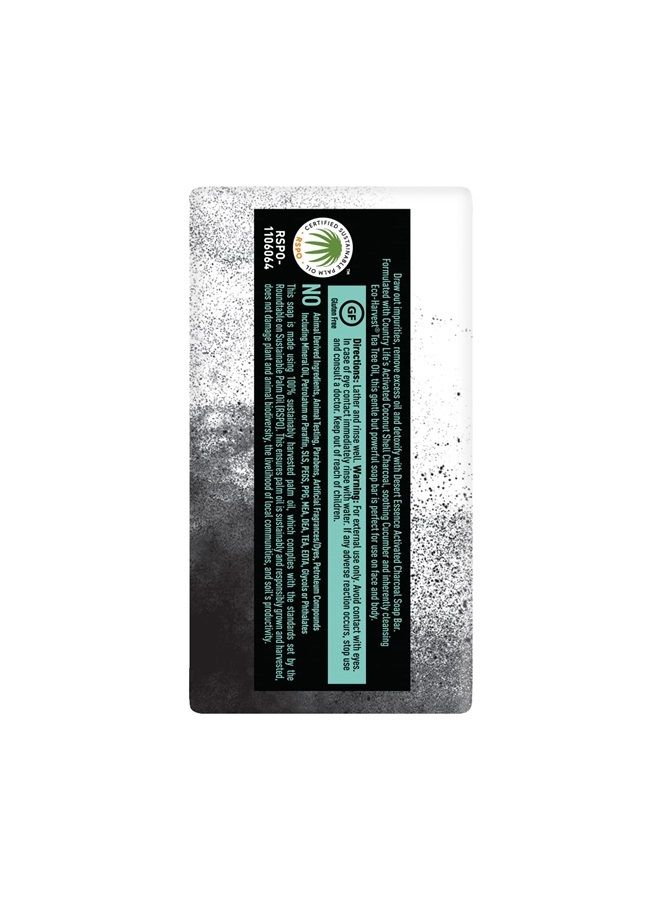 Desert Essence Activated Charcoal Soap Bar 5 oz - Non-GMO, Gluten Free, Vegan, Cruelty Free, Sustainable Palm Oil - Cucumber & Eco-Harvest Tea Tree Oil - Detoxifies, Cleanses & Removes Impurities - Image 4