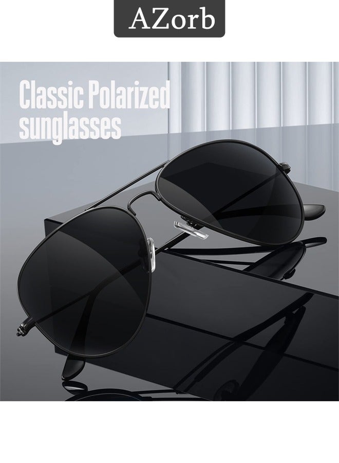 AZorb Polarized Aviator Sunglasses for Men Women Metal Frame Glasses Men's Sunglasses UV400 Protection, Fashion Travel Driving Fishing Glasses for Women Men Black  - Image 3