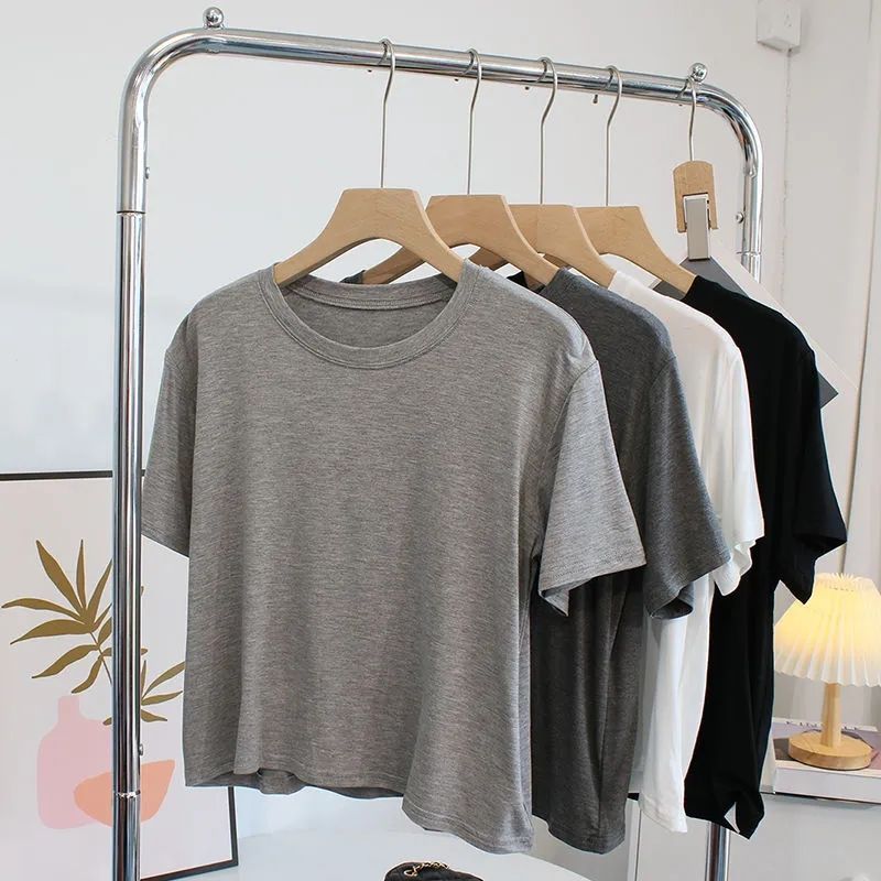 Super Hand-Feel Short Modal T-Shirt Women'S Niche Summer 2024 Slim-Fit Slimming Round Neck Short-Sleeve Solid Color Base Shirt - Image 3