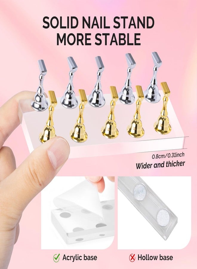 MelodySusie Nail Stand for Press Ons, Big Transparent Acrylic Magnetic Base for Painting Display with Brush Holder and 100 Pcs Reusable Double-Sided Tape for Home DIY Salon Supplies - Image 2