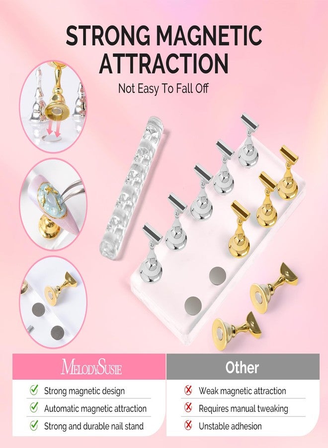 MelodySusie Nail Stand for Press Ons, Big Transparent Acrylic Magnetic Base for Painting Display with Brush Holder and 100 Pcs Reusable Double-Sided Tape for Home DIY Salon Supplies - Image 3
