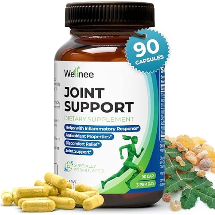 Wellnee Joint Support Supplement - Glucosamine Chondroitin MSM, Boswellia & Turmeric - Relieves Joint Discomfort & Supports Flexibility - Wellknee Joint Support - 90 Capsules, 30 Servings - Image 1
