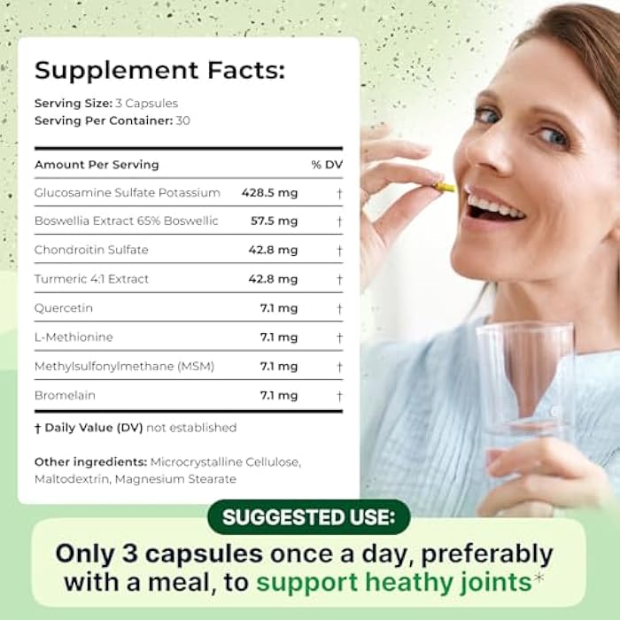 Wellnee Joint Support Supplement - Glucosamine Chondroitin MSM, Boswellia & Turmeric - Relieves Joint Discomfort & Supports Flexibility - Wellknee Joint Support - 90 Capsules, 30 Servings - Image 5