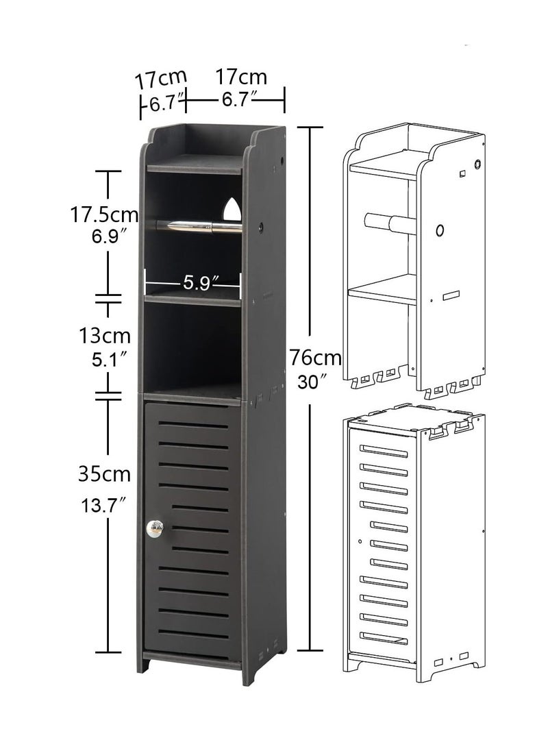AOJEZOR - Toilet paper holder, bathroom storage cabinet, multifunctional tissue organizer, universal for any space, PVC material, height 76 cm (30 inches), black - Image 1