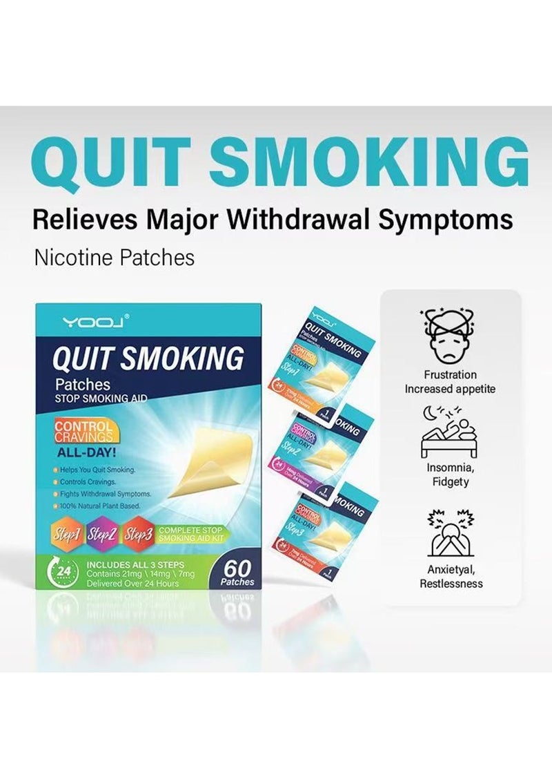 YOOJ 60mg Quit Smoking Patches Step 1 2 3 Stop Smoking Aids Patches Helping Quit Patch 60 Count Quit Smoking Stickers That Work with 2 Weeks Easy  Effective Anti-Stickers  - Image 2