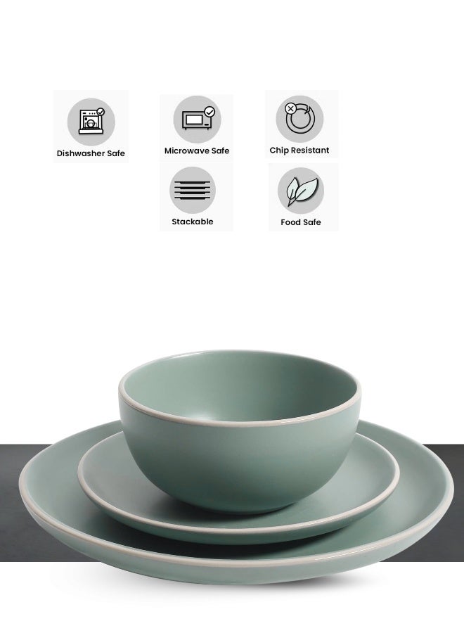 Feelings 18-Piece Stoneware Dinner Set Plates, Dishes, Bowls, Serves 6 Green - Image 3