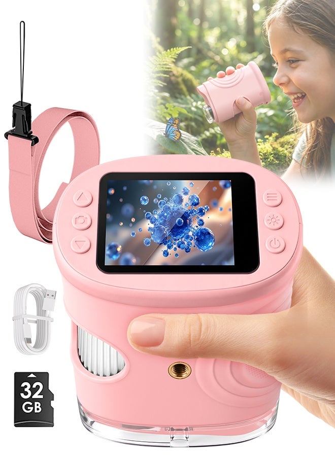 Kids Microscope, 1000X Digital Childrens Magnifying Microscope with 2.0" Touchscreen, 1080P HD, LED Light, 600mAh, Portable Glass Miniscope, Birthday Festival Gifts for Boys and Girls Age 3-12 Years Old - 32G SD Card - Image 1