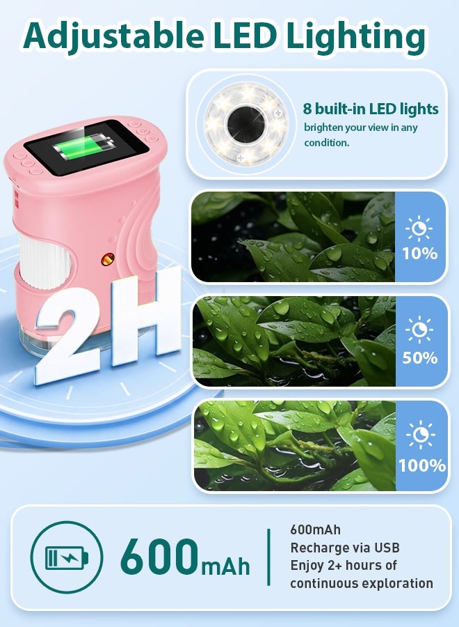 Kids Microscope, 1000X Digital Childrens Magnifying Microscope with 2.0" Touchscreen, 1080P HD, LED Light, 600mAh, Portable Glass Miniscope, Birthday Festival Gifts for Boys and Girls Age 3-12 Years Old - 32G SD Card - Image 5
