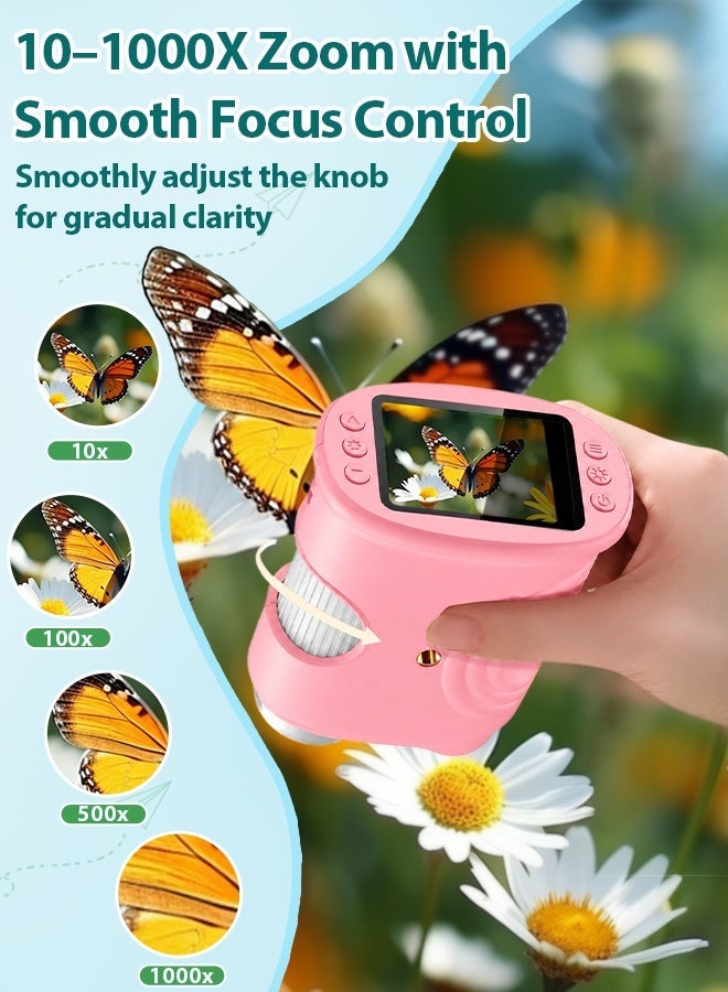 Kids Microscope, 1000X Digital Childrens Magnifying Microscope with 2.0" Touchscreen, 1080P HD, LED Light, 600mAh, Portable Glass Miniscope, Birthday Festival Gifts for Boys and Girls Age 3-12 Years Old - 32G SD Card - Image 4