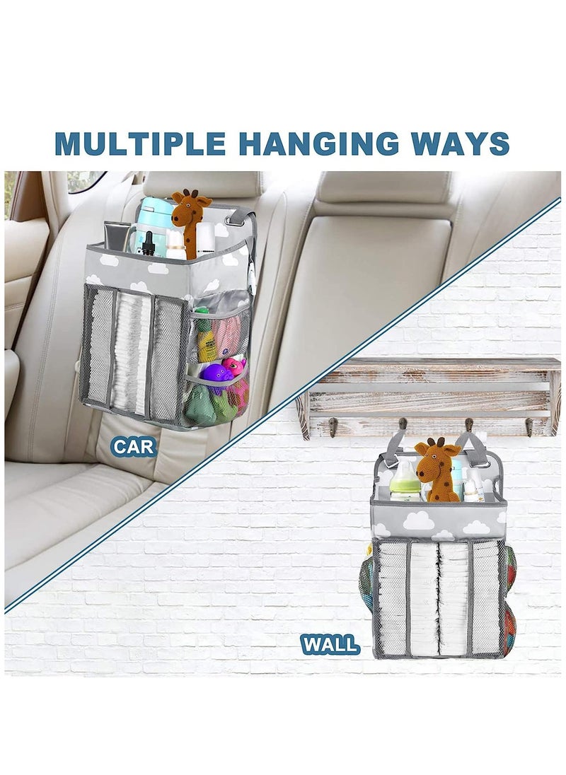 KASTWAVE - Diaper Caddy Hanging Diaper Caddy Organizer Hanging Nursery Nappy Organiser Diaper Holder Caddy Stacker for Baby Crib Changing Table Playard Wall Baby Shower Bedside Storage Grey - Image 1
