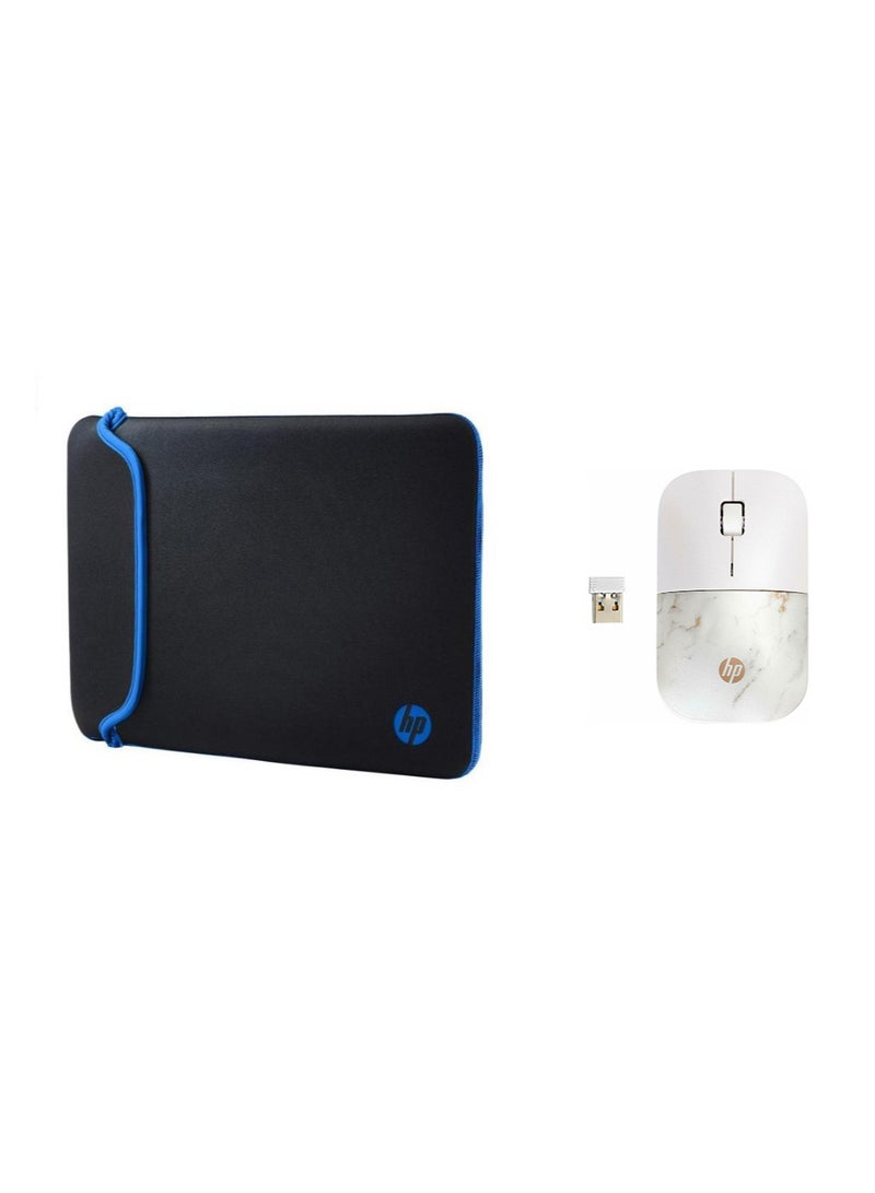 HP 2x1 Sleeve & Wireless Mouse Combo For Laptop, Includes 1pcs 14-Inch Reversible Neoprene (Black & Blue) and 1pcs Z3700 Wireless Mouse (Copper Marble) - Image 1