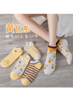 Sweet Womens Short Boat Socks Double Spiral Cotton Spring/summer 3D Breathable Floral Pattern 064 yellow bee women's socks