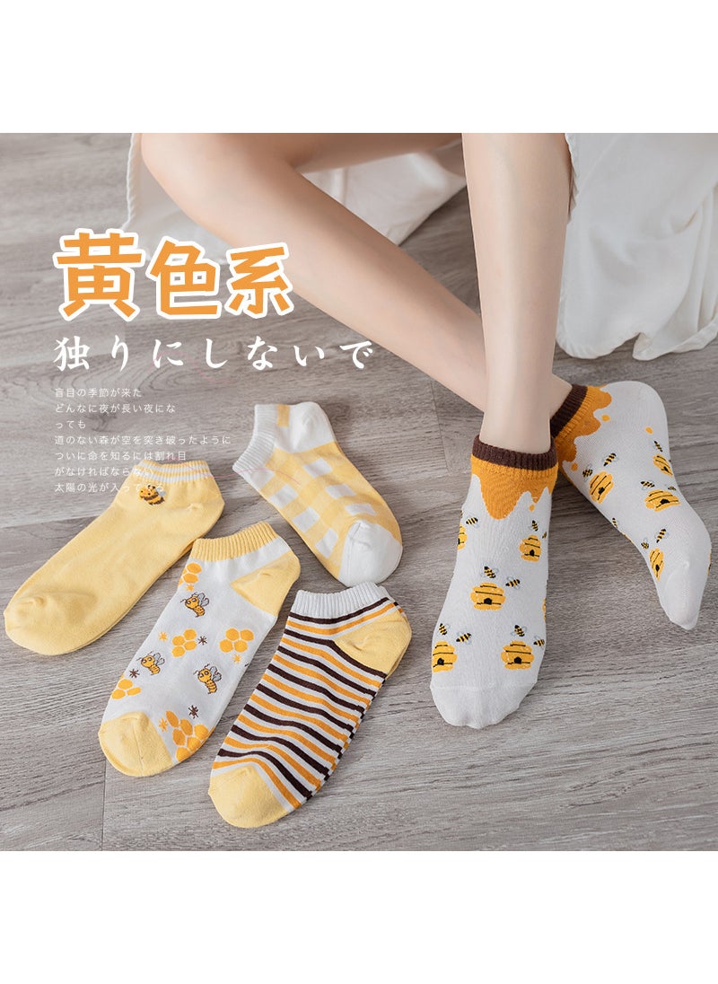 Generic - Sweet Womens Short Boat Socks Double Spiral Cotton Spring/summer 3D Breathable Floral Pattern 064 yellow bee women's socks - Image 1