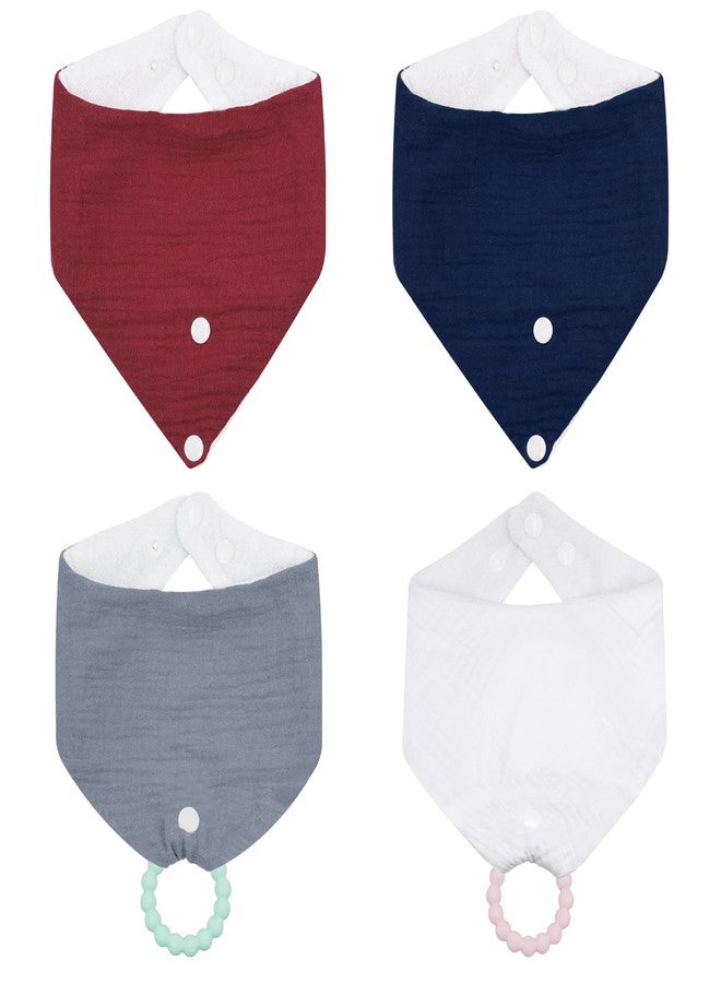 CUXFLS Organic Cotton Baby Drool Bibs 4-Pack with 2 Round Teething Toys for for 0-24 Months Super Absorbent Drool Protection(Color B) - Image 1