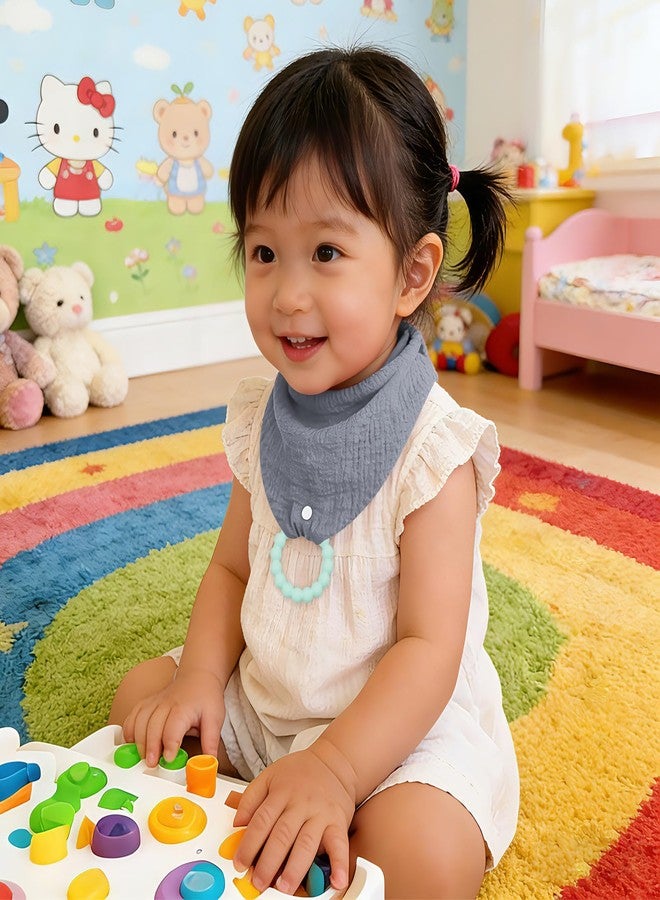 CUXFLS Organic Cotton Baby Drool Bibs 4-Pack with 2 Round Teething Toys for for 0-24 Months Super Absorbent Drool Protection(Color B) - Image 3