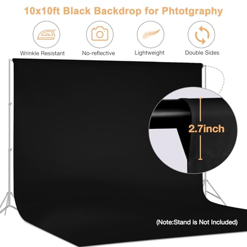 Aimosen 10x10 FT Black Backdrop Background for Photography, Large Photo Backdrop Curtain Drapes, High Density Polyester Fabric Screen for Party Portrait Photoshoots Booth Video Studio - Image 5