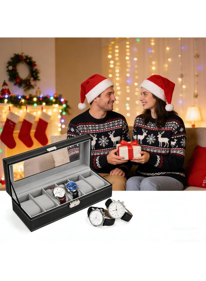 NEX منظم علبة ساعات بـ 6 فتحات للرجال، حامل ساعات أسود لعرض التخزين - Image 3