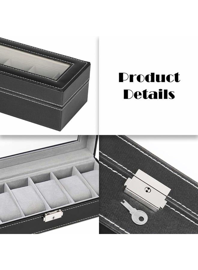 NEX منظم علبة ساعات بـ 6 فتحات للرجال، حامل ساعات أسود لعرض التخزين - Image 5