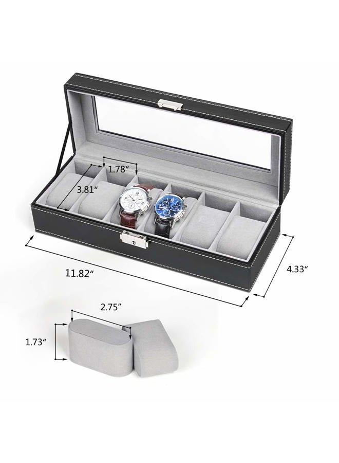 NEX منظم علبة ساعات بـ 6 فتحات للرجال، حامل ساعات أسود لعرض التخزين - Image 2