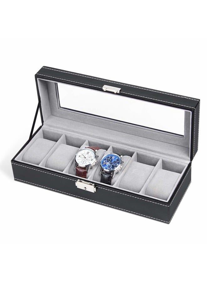 NEX منظم علبة ساعات بـ 6 فتحات للرجال، حامل ساعات أسود لعرض التخزين - Image 1