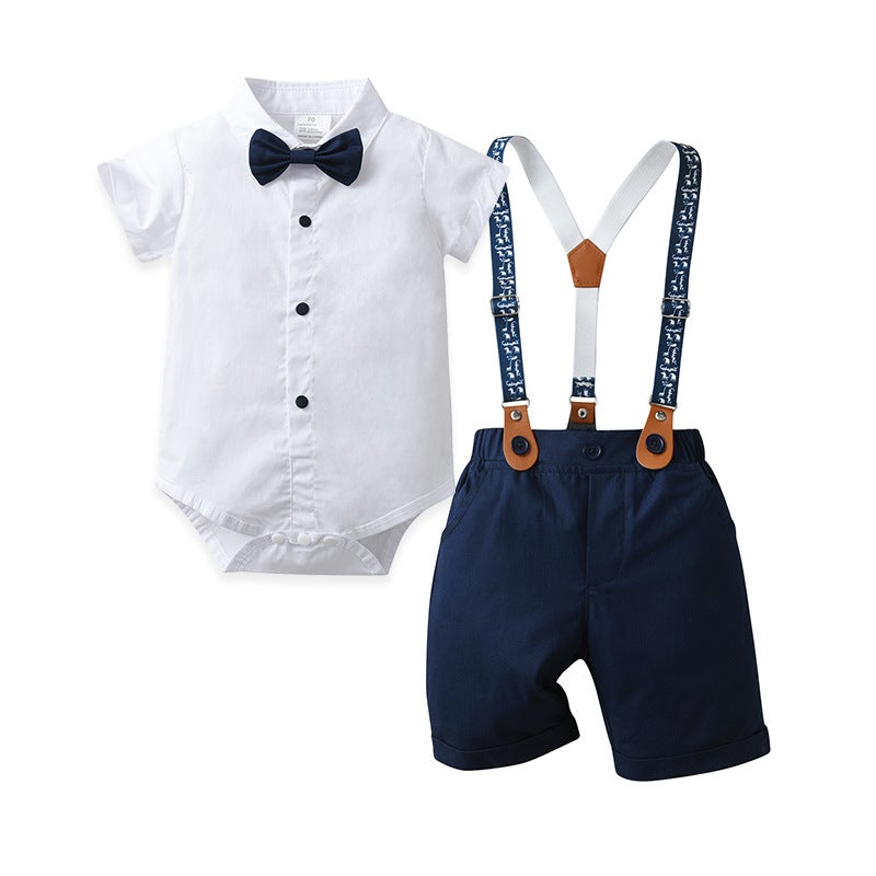 Cross-border children's clothing primary source of baby's suspenders three-piece Children's suit summer short-sleeved clothes boys summer clothes - Image 1