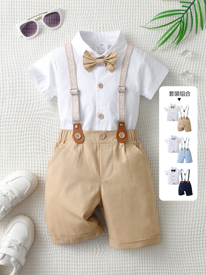Cross-border children's clothing primary source of baby's suspenders three-piece Children's suit summer short-sleeved clothes boys summer clothes - Image 2