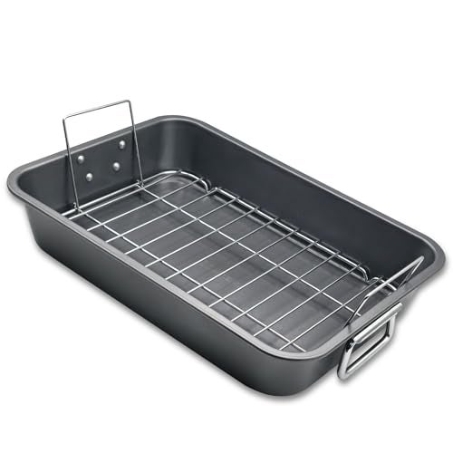 CULINARIN Roasting Pan With Rack 11" x 15" - Non Stick Large Roaster Pan and Flat Rack with Foldable Handles - Roasting Pans for Ovens to Elevate Food for Even Heating - Dishwasher Safe Turkey Roast Pot - Image 1
