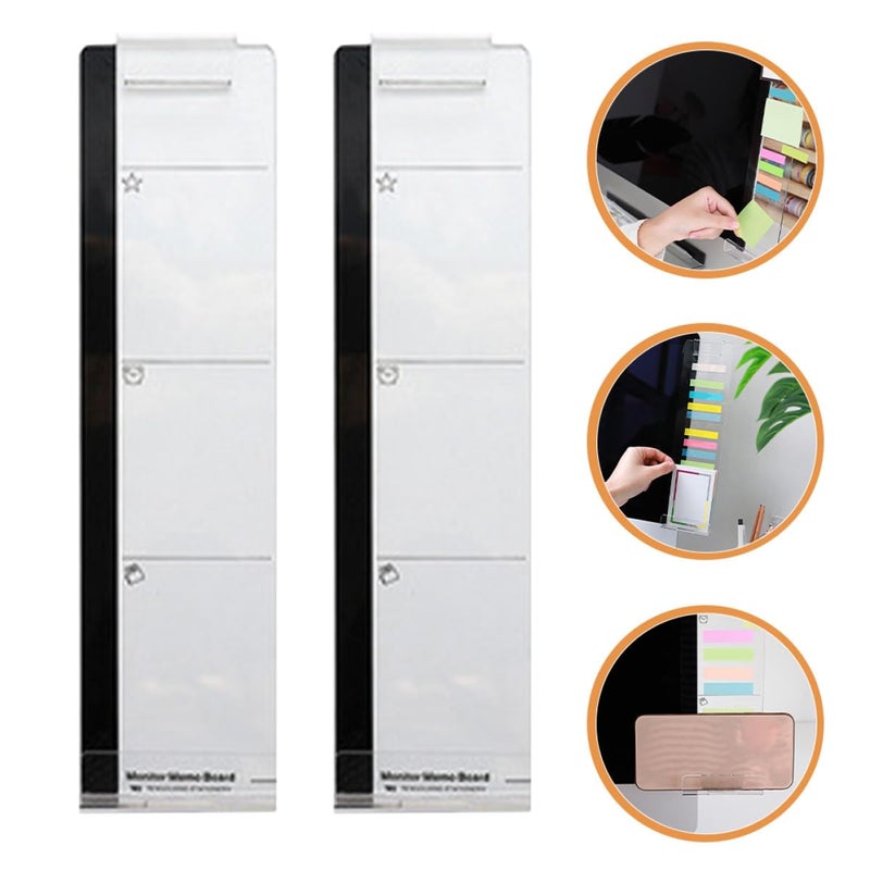2 Pcs Transparent Monitor Memo Board Adhesive Note Holder Office Desk Organizer - Image 3