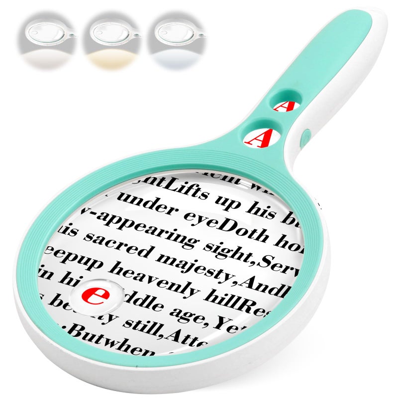 NAZANO Large Magnifying Glass with Lights,10X 25X 45X 60X Handheld Illuminated Lighted Magnifier, 5in Page Reading Magnifier with 12 LED Lights for Seniors Reading, Coins, Jewelry, Close Work - Green - Image 1