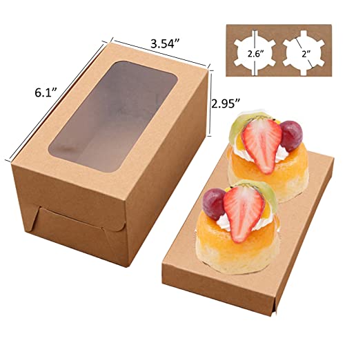 Ehdching Bakery Cupcake Box, Kraft Paper Cake Boxes with Clear Window and Inserts, Mini Cupcake Carriers for Dessert, Pastry, Treat Boxes (Set of 15) - Image 3