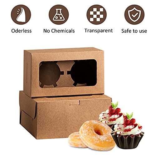 Ehdching Bakery Cupcake Box, Kraft Paper Cake Boxes with Clear Window and Inserts, Mini Cupcake Carriers for Dessert, Pastry, Treat Boxes (Set of 15) - Image 2