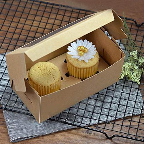 Ehdching Bakery Cupcake Box, Kraft Paper Cake Boxes with Clear Window and Inserts, Mini Cupcake Carriers for Dessert, Pastry, Treat Boxes (Set of 15) - Image 5