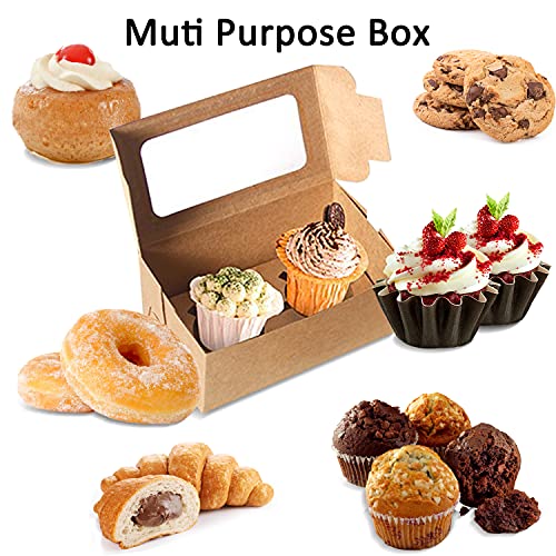 Ehdching Bakery Cupcake Box, Kraft Paper Cake Boxes with Clear Window and Inserts, Mini Cupcake Carriers for Dessert, Pastry, Treat Boxes (Set of 15) - Image 4
