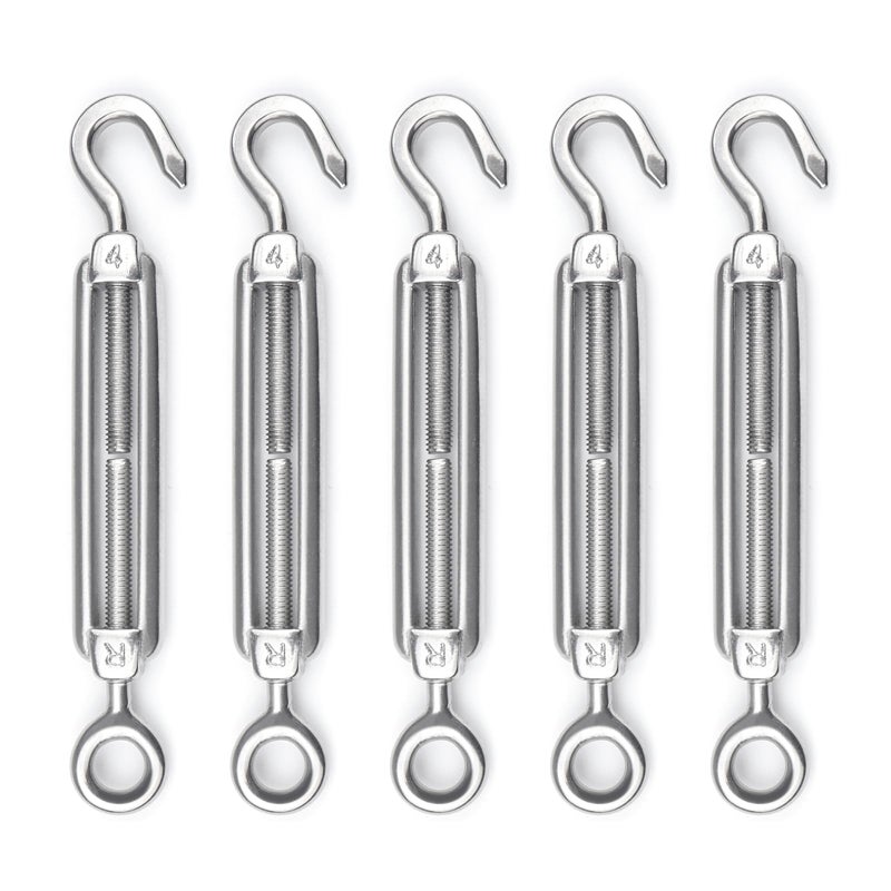 Muzata 5 Pack M4 Turnbuckle Hook and Eye Turnbuckles for Cable Wire T304 Stainless Steel Cable Tensioner Heavy Duty Wire Rope Kit for DIY String Light Picture Hanging Tension CN09 - Image 1