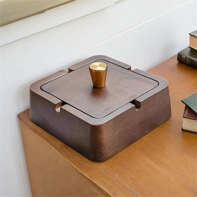Ashtray Solid Wood Ashtray With A Lid To Prevent Ash From Flying, A Creative Decorative Item, A Wooden For Smokers Home,Patio,Office,Outdoors,Indoor,Part(Circle,1pcs) - Image 5