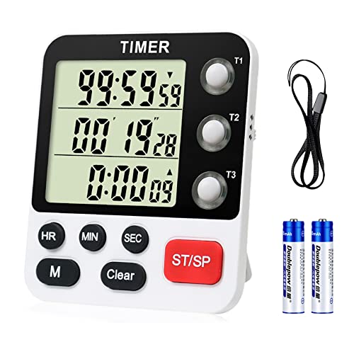 QINFIEY Digital 3 Channels Kitchen Cooking Multiple Timer with Large LCD Count Up Down Stopwatch ON Off Switch Timer for Teaching Reading 3Level Adjustable Volume with Magnetic Back Style C - Image 1