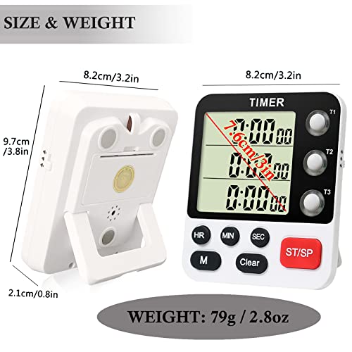 QINFIEY Digital 3 Channels Kitchen Cooking Multiple Timer with Large LCD Count Up Down Stopwatch ON Off Switch Timer for Teaching Reading 3Level Adjustable Volume with Magnetic Back Style C - Image 3
