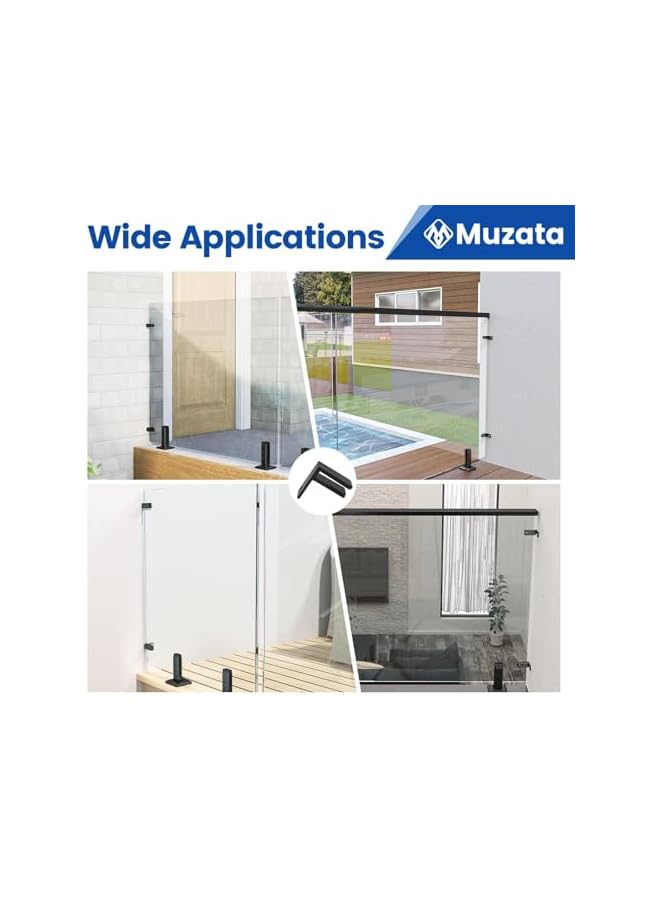 The Bros مشبك حائط إلى زجاج 90 درجة من بروز 2 حزمة، حامل رف زجاجي بدون إطار، مشبك درابزين زجاجي يناسب زجاج بسمك 3/8"-1/2" (10 مم-12 مم)، أسود - Image 2