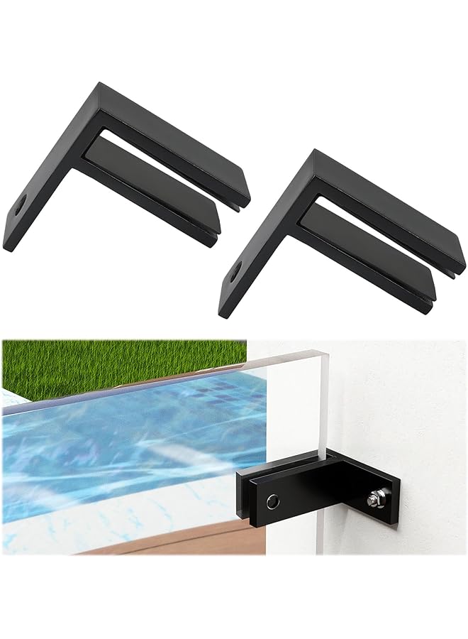 The Bros مشبك حائط إلى زجاج 90 درجة من بروز 2 حزمة، حامل رف زجاجي بدون إطار، مشبك درابزين زجاجي يناسب زجاج بسمك 3/8"-1/2" (10 مم-12 مم)، أسود - Image 1